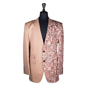 Mens Blazer Beige Paisley Contrast Dress Formal Jacket Wedding Sport Coat 42R